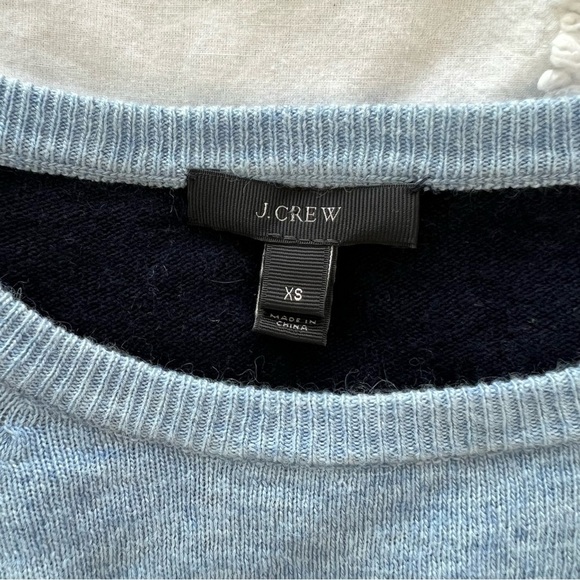 J. Crew Blue Wool Angora Elbow Patch Sweater Colorblock Button Detail Equestrian - Picture 5 of 6